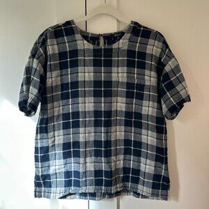 Madewell Boxy Plaid/Flannel Navy Top- Size M